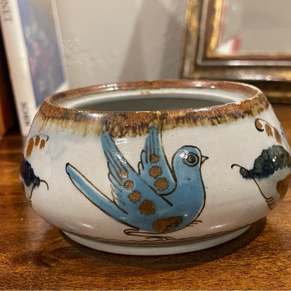 Ken Edwards Pottery Small Planter Bird Floral Pattern Signed